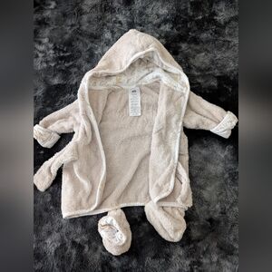 Just Born Cozy Cream Hooded Baby Robe with Booties